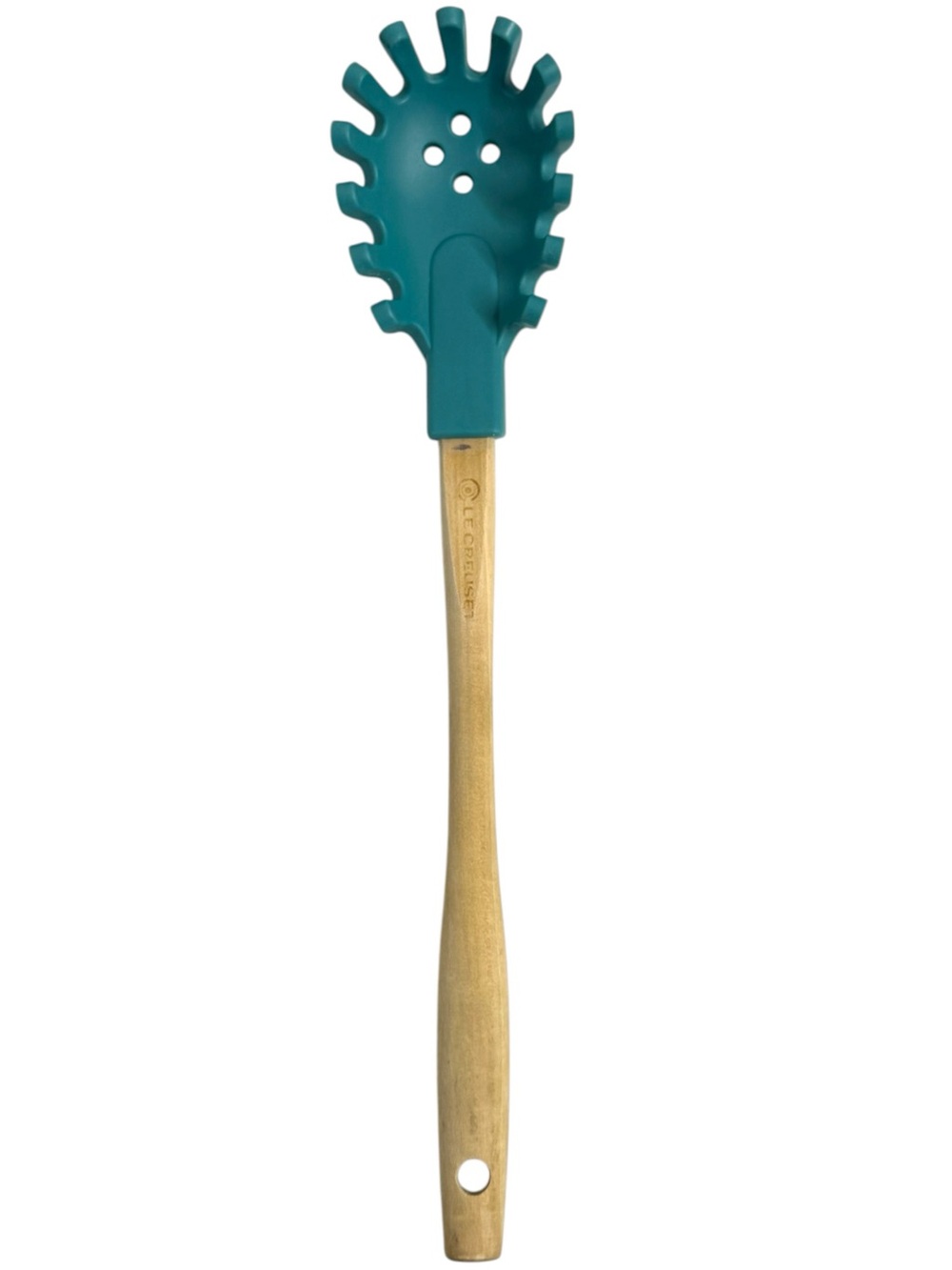 Le Creuset Teal Pasta Server with Wooden Handle